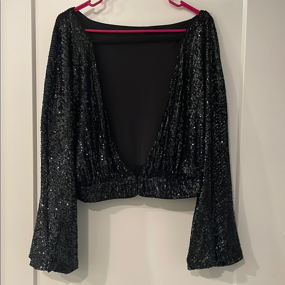 Elegant Backless Black Sequin Women's Top